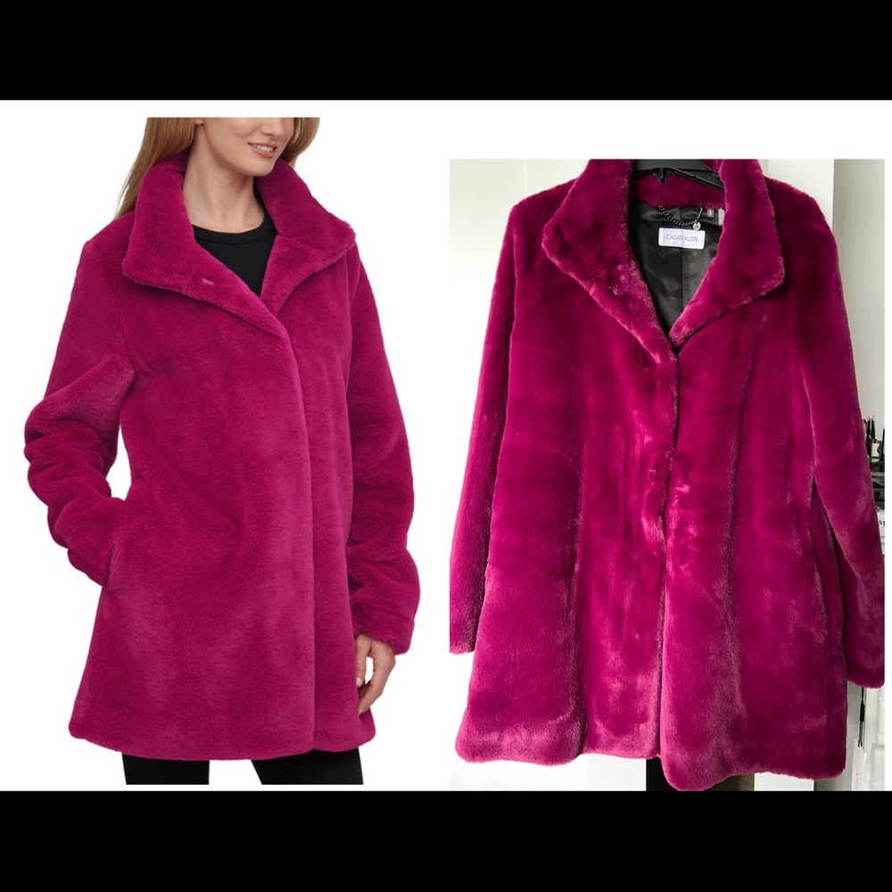 BRAND NEW CALVIN KLEIN Faux Fur Coat Size L